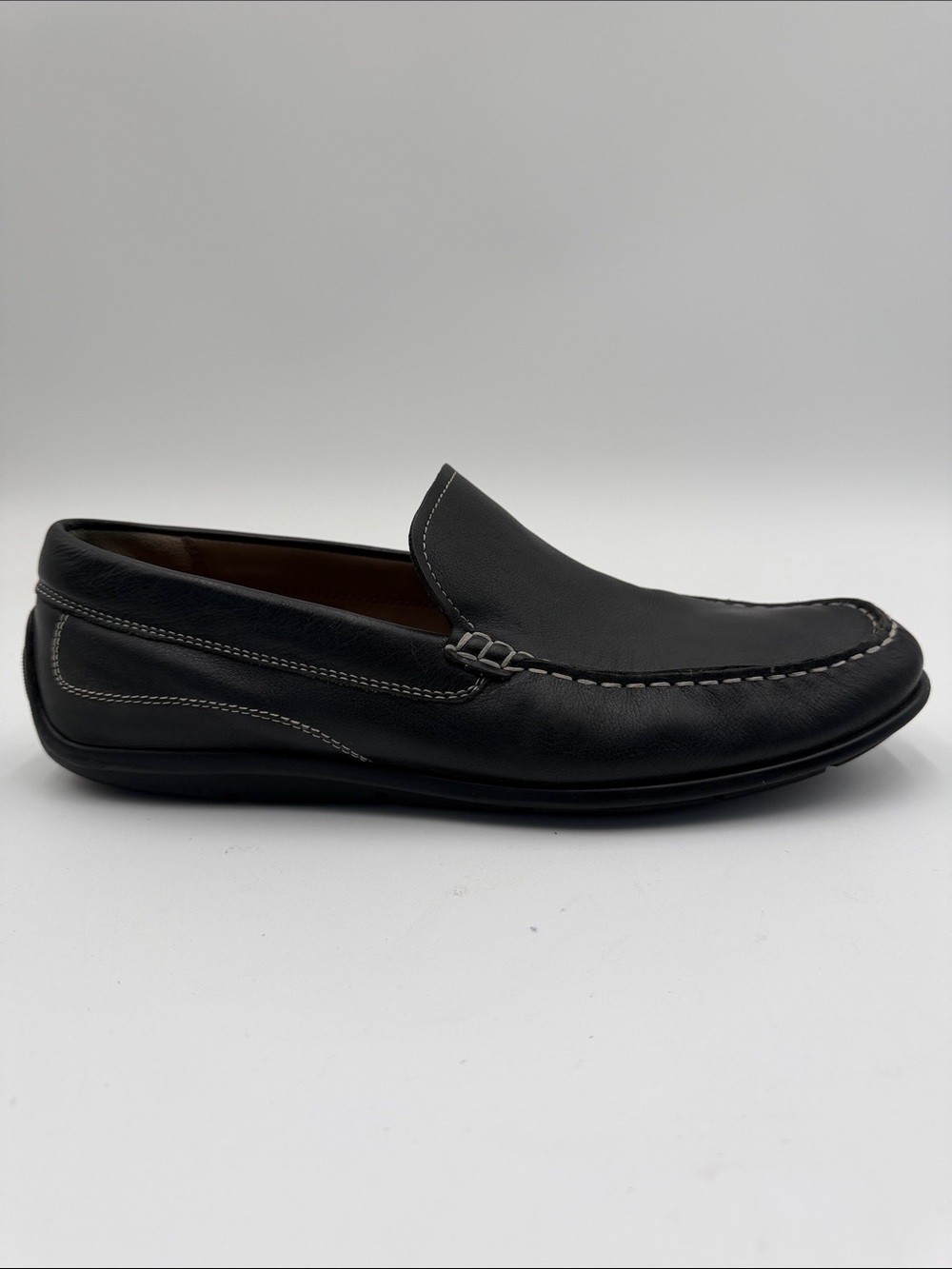 ECCO sz45 Black Leather Slip-On Moccasin Moc Toe Driving Loafer EXCELLENT